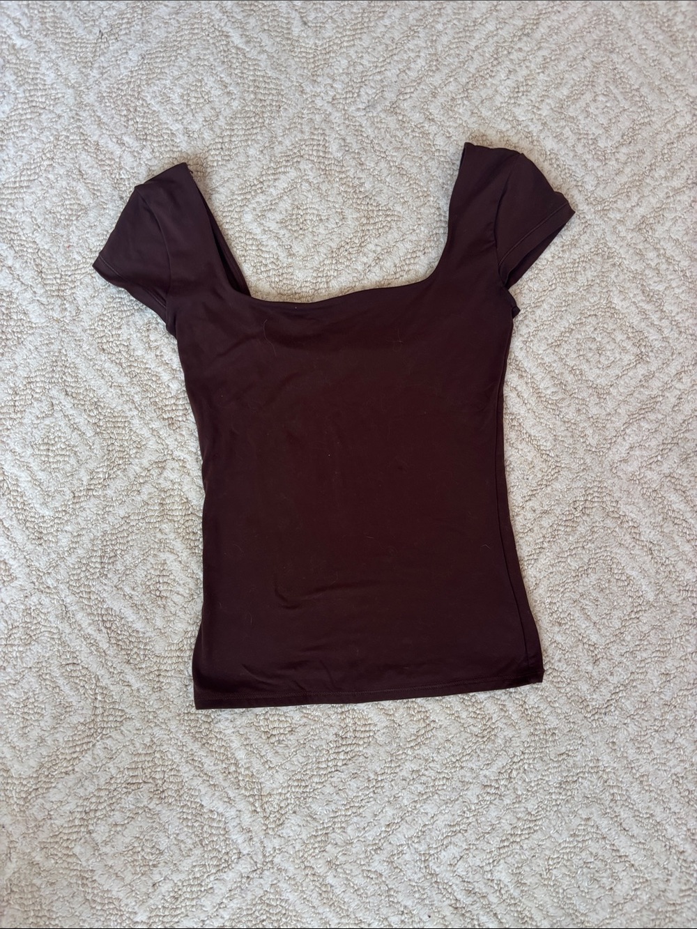 PINK Victoria's Secret Square Neck Short Sleeve Top - Dark Brown